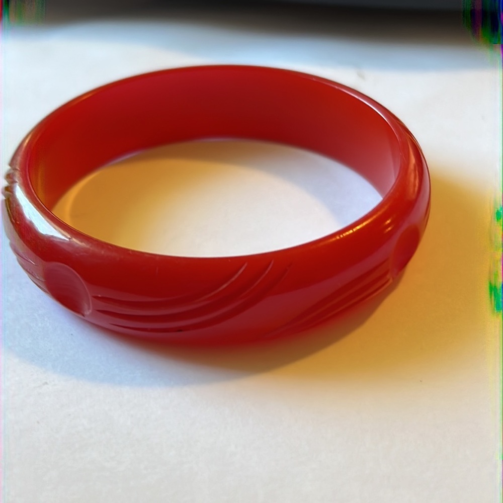 Carved red Bakelite bracelet